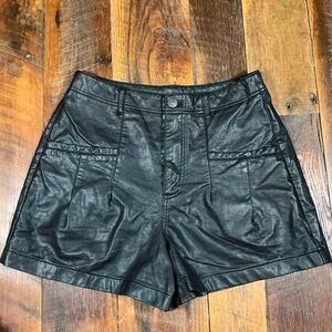 Free People ‘Press Play’ Vegan Leather Black Shorts 3.5” Size 6 High Rise Waist